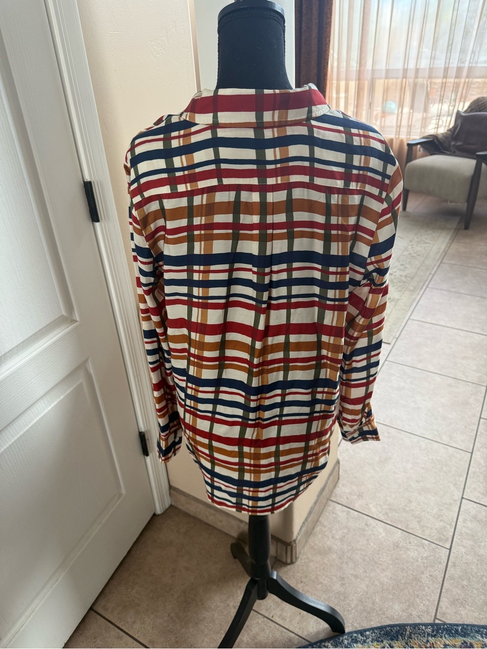 J.McLaughlin Classic Plaid Button-Down Shirt - Rust, Tan Navy & Brown Fall - Picture 3 of 7